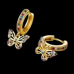 Multicolor Butterflies Rhinestone Huggie Butterfly Hoop Earrings Pave Hoops New